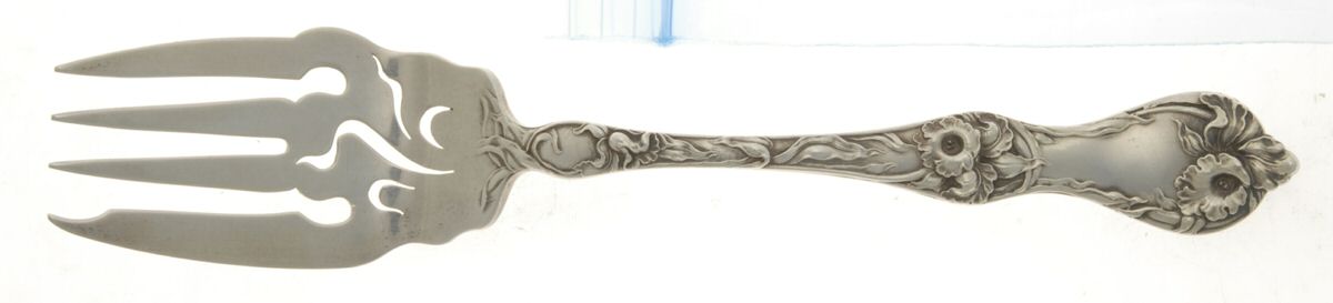 Les Cinq Fleurs (Sterling, 1900, No Monos) Medium Solid Cold Meat Serving Fork by Reed & Barton-1