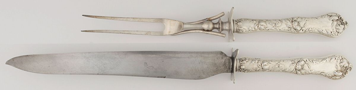Les Cinq Fleurs (Sterling, 1900, No Monos) Large 2-Piece Roast Carving Set w/Stainless Blade by Reed & Barton-1