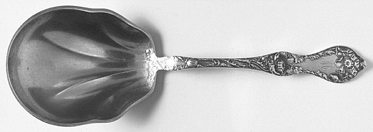 Les Cinq Fleurs (Sterling, 1900, No Monos) Small Solid Salad Servivng Spoon by Reed & Barton-1