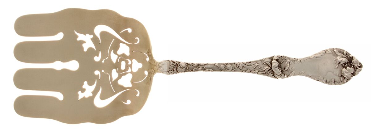 Les Cinq Fleurs (Sterling, 1900, No Monos) Large Solid Asparagus Serving Fork by Reed & Barton-1