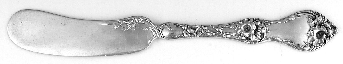 Les Cinq Fleurs (Sterling, 1900, No Monos) Large Flat Handle Butter Spreader by Reed & Barton-1