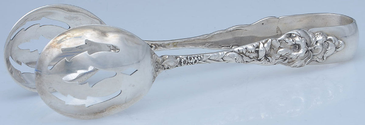 Les Six Fleurs (Sterling, 1901) Large Ice Serving Tongs by Reed & Barton-1
