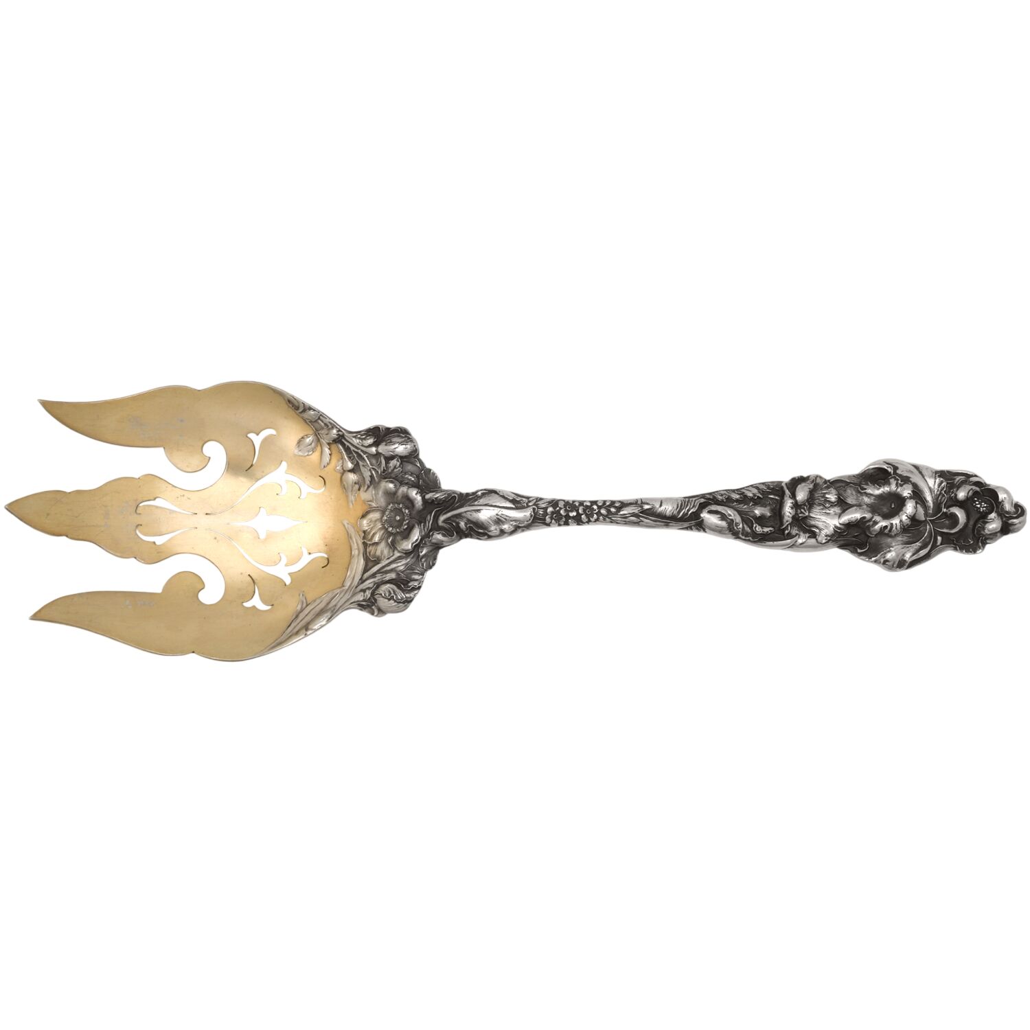 Les Six Fleurs (Sterling, 1901) Oversize Solid Salad Servng Fork by Reed & Barton-1