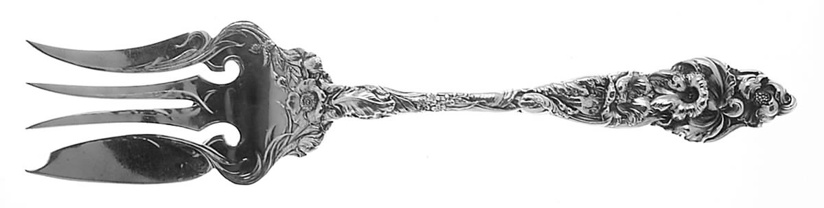 Les Six Fleurs (Sterling, 1901) Large Solid Cold Meat Serving Fork by Reed & Barton-1