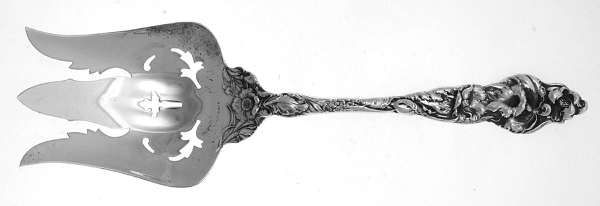 Les Six Fleurs (Sterling, 1901) Solid Salad Serving Fork by Reed & Barton-1