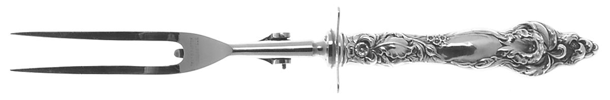 Les Six Fleurs (Sterling, 1901) Small Steak Carving Fork with Stainless Prongs by Reed & Barton-1