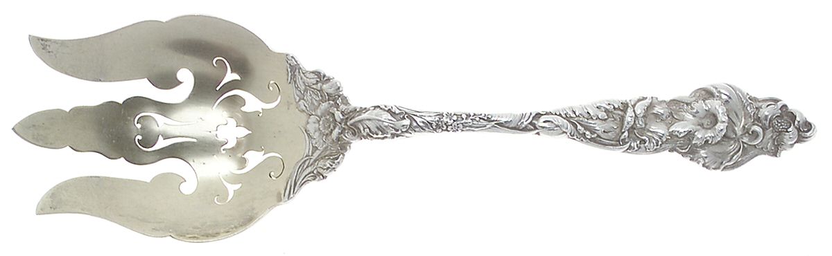 Les Six Fleurs (Sterling, 1901) Solid Salad Serving Fork by Reed & Barton-1