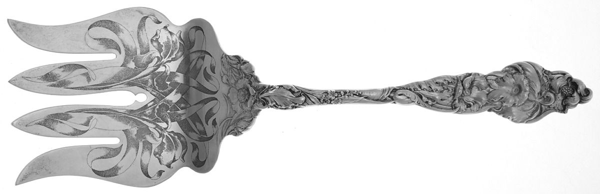 Les Six Fleurs (Sterling, 1901) Large Solid Bright Fish Serving Fork by Reed & Barton-1