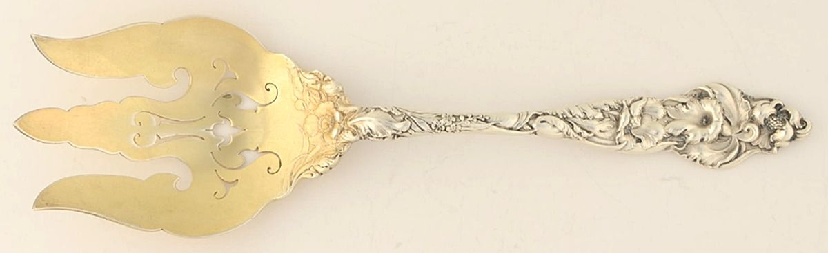 Les Six Fleurs (Sterling, 1901) Solid Salad Serving Fork by Reed & Barton-1
