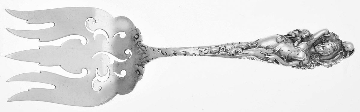 Love Disarmed (Sterling, 1899) Large Solid Tined Sardine Serving Fork by Reed & Barton-1