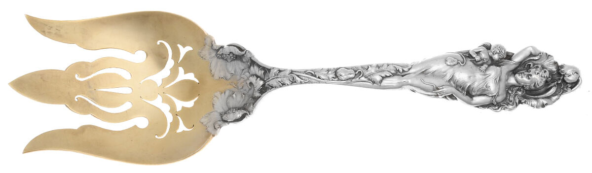 Love Disarmed (Sterling, 1899) Oversize Solid Salad Servng Fork by Reed & Barton-1