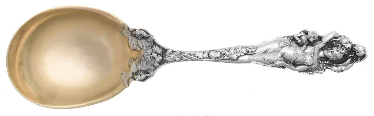 Love Disarmed (Sterling, 1899) Oversize Solid Salad Serving Spoon by Reed & Barton-1