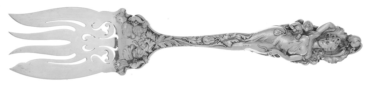 Love Disarmed (Sterling, 1899) Monogram Large Solid Cold Meat Serving Fork by Reed & Barton-1