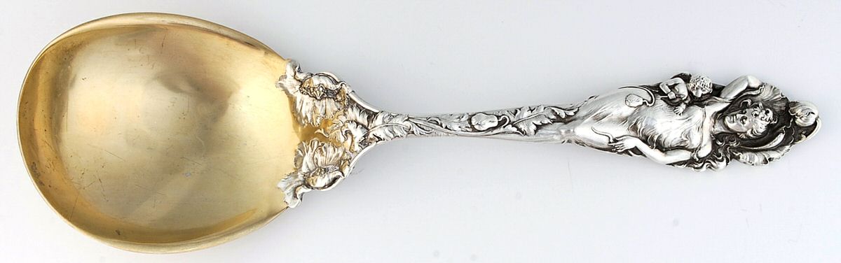 Love Disarmed (Sterling, 1899) Oversize Solid Salad Serving Spoon by Reed & Barton-1