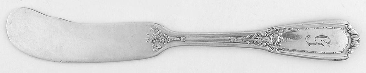 Louis XVI (Silverplate, 1926) Monogram Flat Handle Butter Spreader by Reed & Barton-1