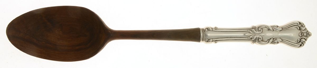 Marlborough (Sterling, 1906, No Monos) Salad Serving Spoon with Wooden Bowl by Reed & Barton-1