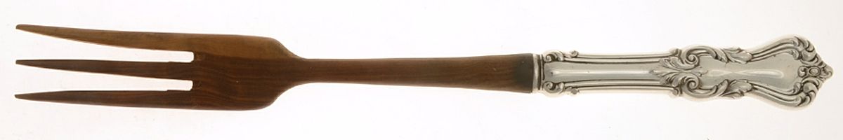Marlborough (Sterling, 1906, No Monos) Salad Serving Fork with Wooden Prongs by Reed & Barton-1