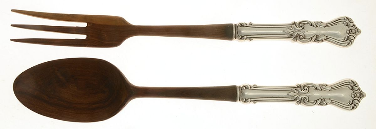 Marlborough (Sterling, 1906, No Monos) Wooden Bowl 2-Piece Salad Set by Reed & Barton-1