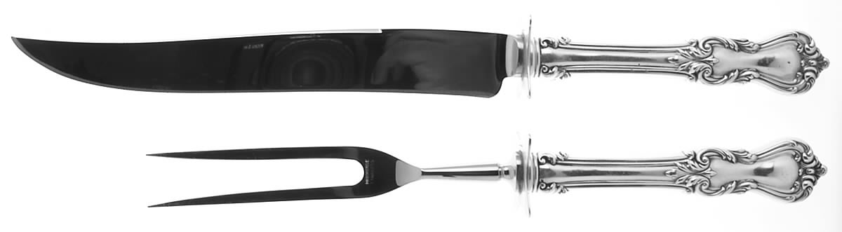 Marlborough (Sterling, 1906, No Monos) Large 2-Piece Roast Carving Set w/ Stainless Blade by Reed & Barton-1