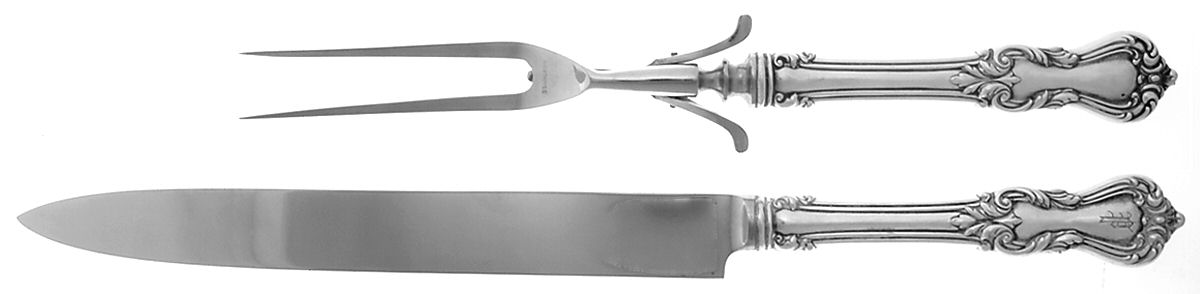 Marlborough (Sterling, 1906, No Monos) Large 2-Piece Roast Carving Set w/Stainless Blade by Reed & Barton-1