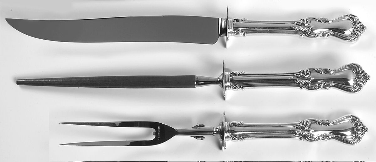 Marlborough (Sterling, 1906, No Monos) Large 3-Piece Roast Carving Set w/ Stainless Blade by Reed & Barton-1