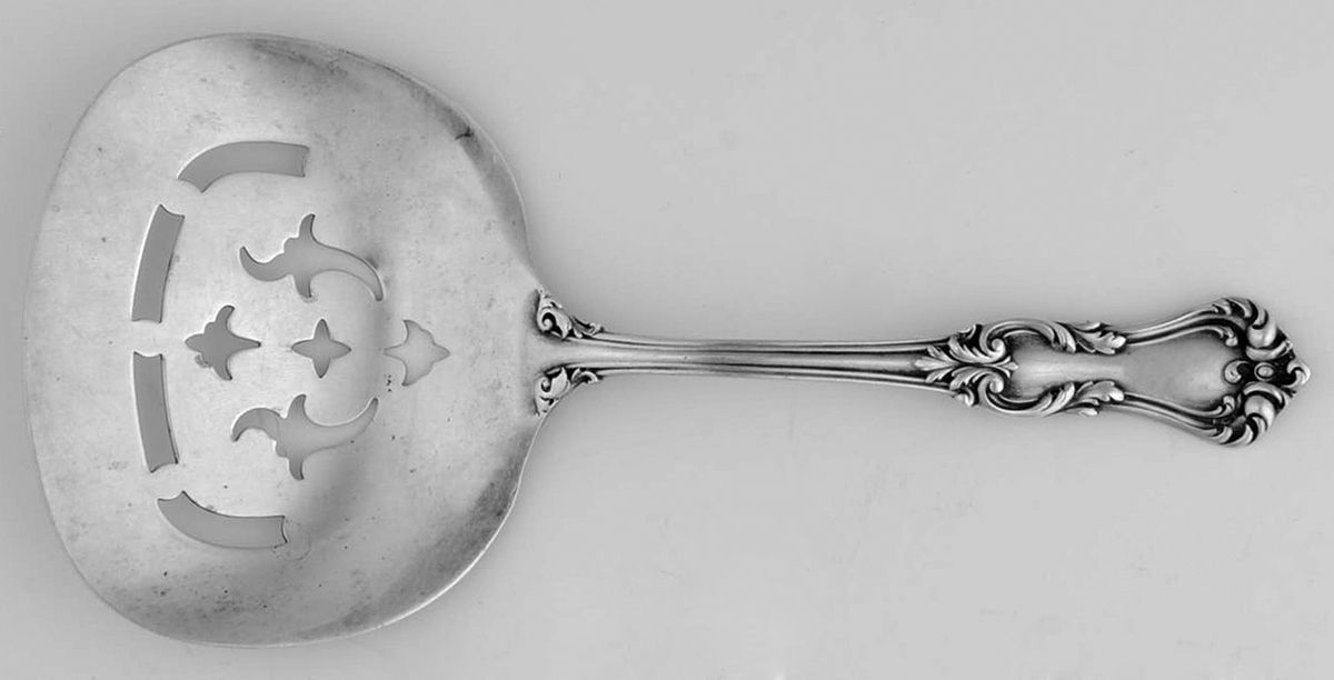 Marlborough (Sterling, 1906, No Monos) Solid Bon Bon Spoon with Pierced Bowl by Reed & Barton-1