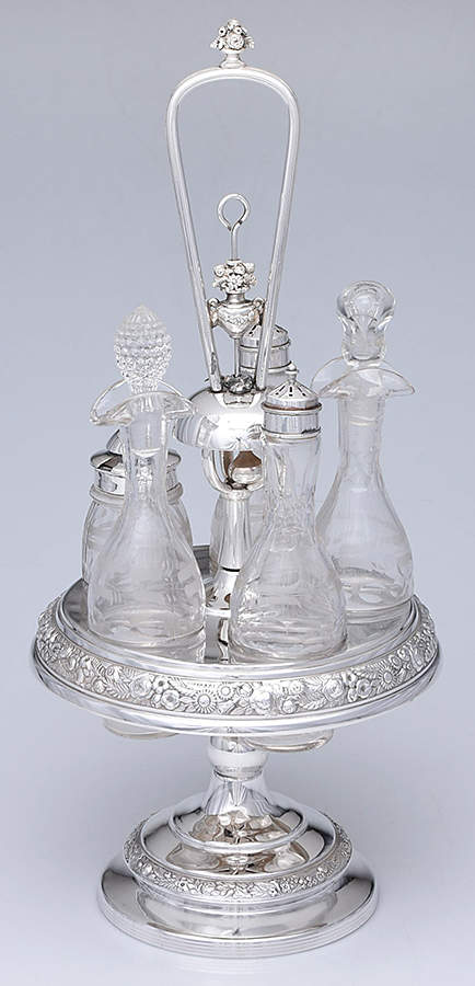 Silverplate Hollowware Condiment-7pc (6 Glass Bottles W/Holder by Reed & Barton-1