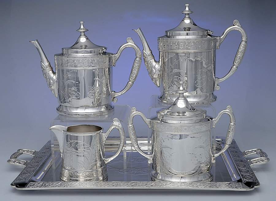 Silverplate Hollowware 5-Piece Silverplate Tea Set (with Tray) by Reed & Barton-1