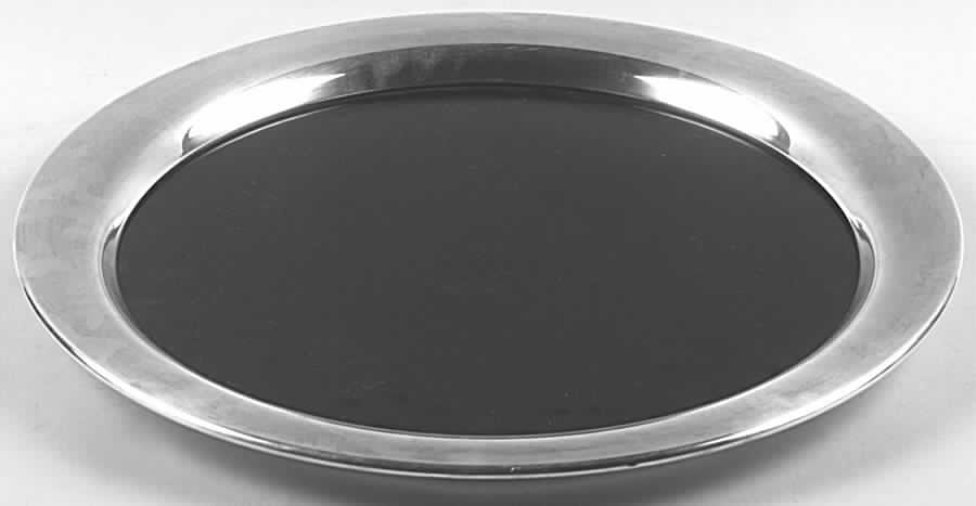 Silverplate Hollowware Round Black Formica Tray with Silvrplate Bnd by Reed & Barton-1