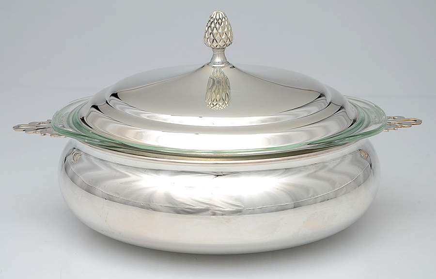 Silverplate Hollowware Plated Round Covered Casserole with Glass by Reed & Barton-1