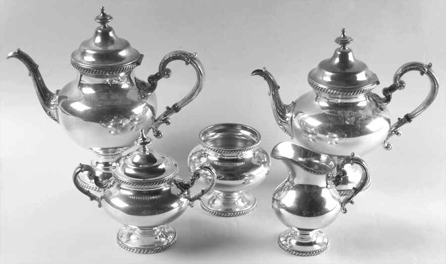 5200A-Plain (Silverplate, Hollwware) 5-Piece Plated Tea Set (with Waste) by Reed & Barton-1