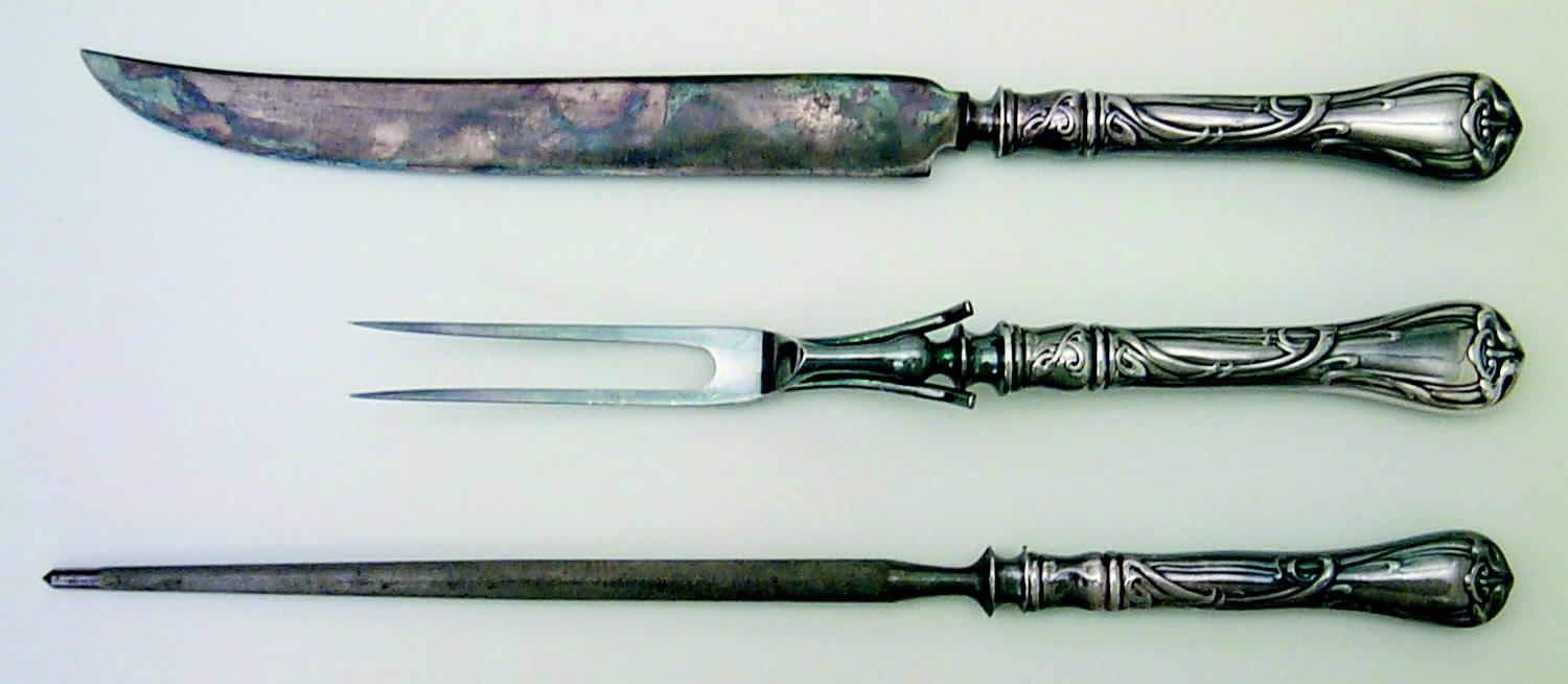 Modern Art (Silverplate, 1904) Large 3-Piece Roast Carving Set w/ Stainless Blade by Reed & Barton-1