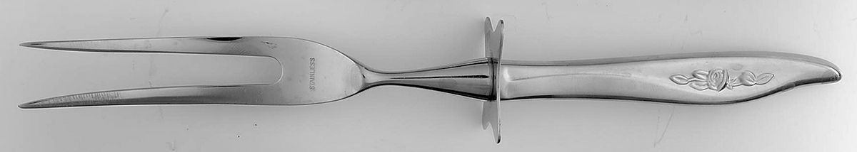One Rose (Stainless, 1962) Small Steak Carving Fork with Stainless Prongs by Reed & Barton-1