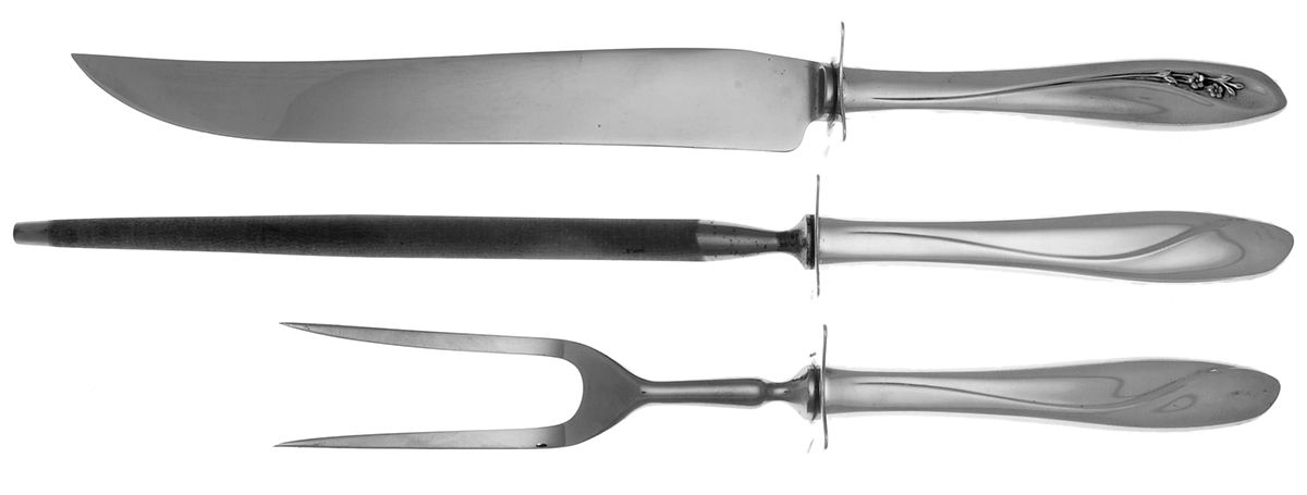 Petite Fleur (Sterling, 1961) (3 Pc)Carving Set-Lg Stnbl/Roast w/Sterling Guard by Reed & Barton-1