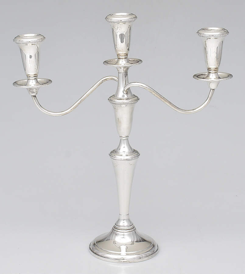 The Pilgrim (Sterling) 3 Light Weighted Candelabra with Bobech by Reed & Barton-1