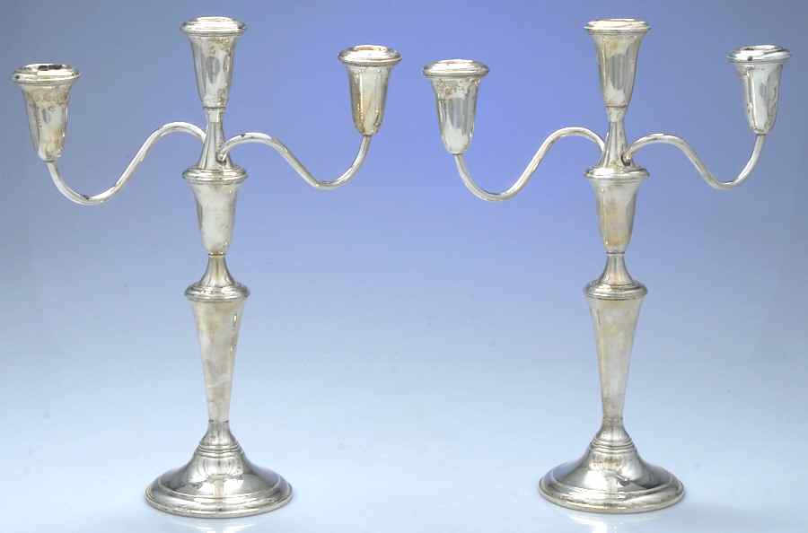 The Pilgrim (Sterling) Pair of Weighted 3 Light Candelabra by Reed & Barton-1
