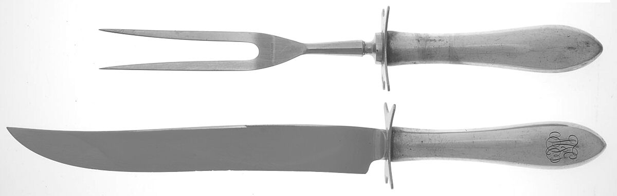 Pointed Antique (Sterling, 1895) Large 2-Piece Roast Carving Set w/Stainless Blade by Reed & Barton-1