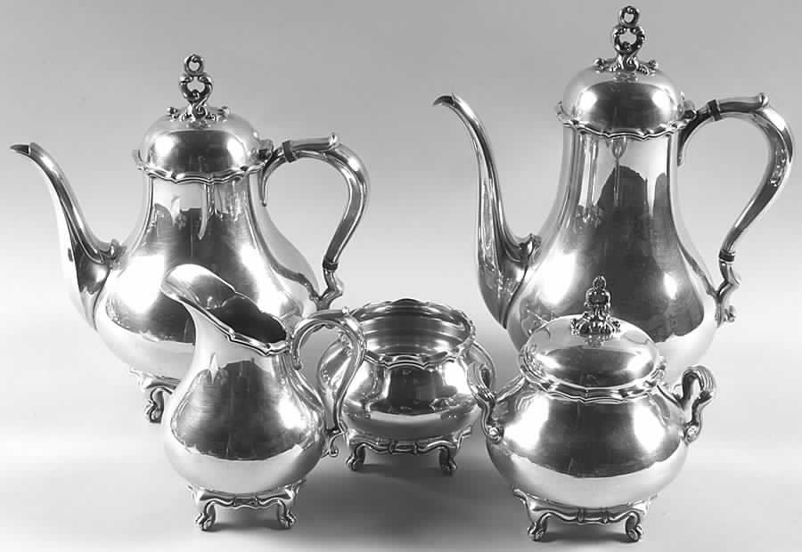 Provincial (Silverplate, Hollowware) 5-Piece Plated Tea Set (with Waste) by Reed & Barton-1