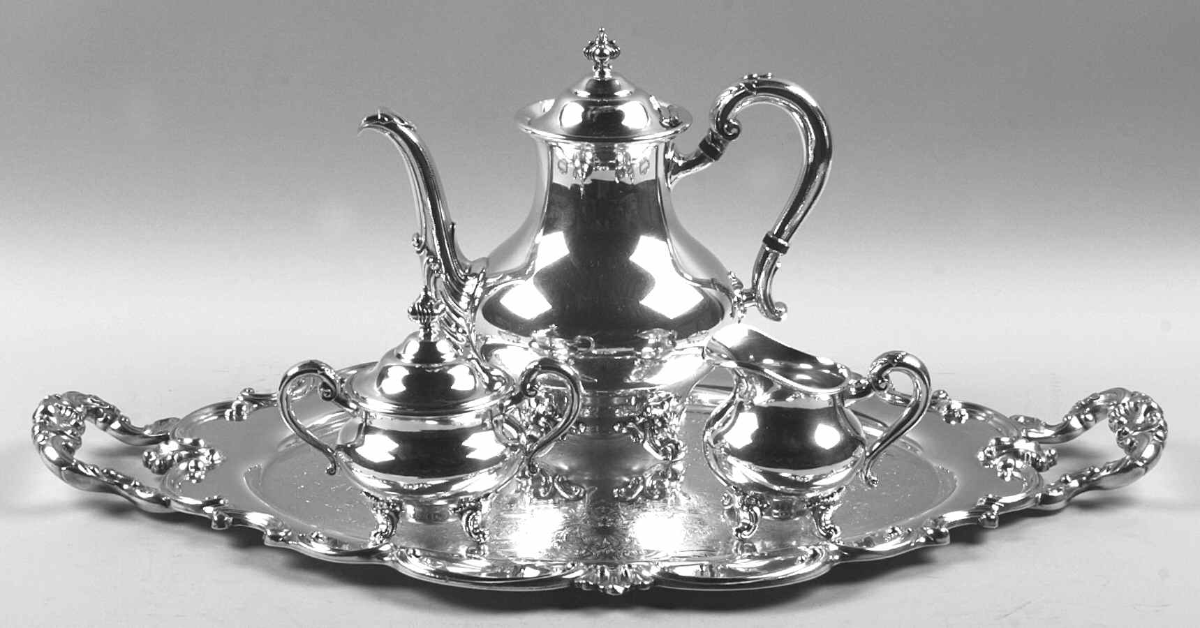 Regent-Plain (Silverplate Hollowware) 3-Piece Coffee Set and Tray by Reed & Barton-1