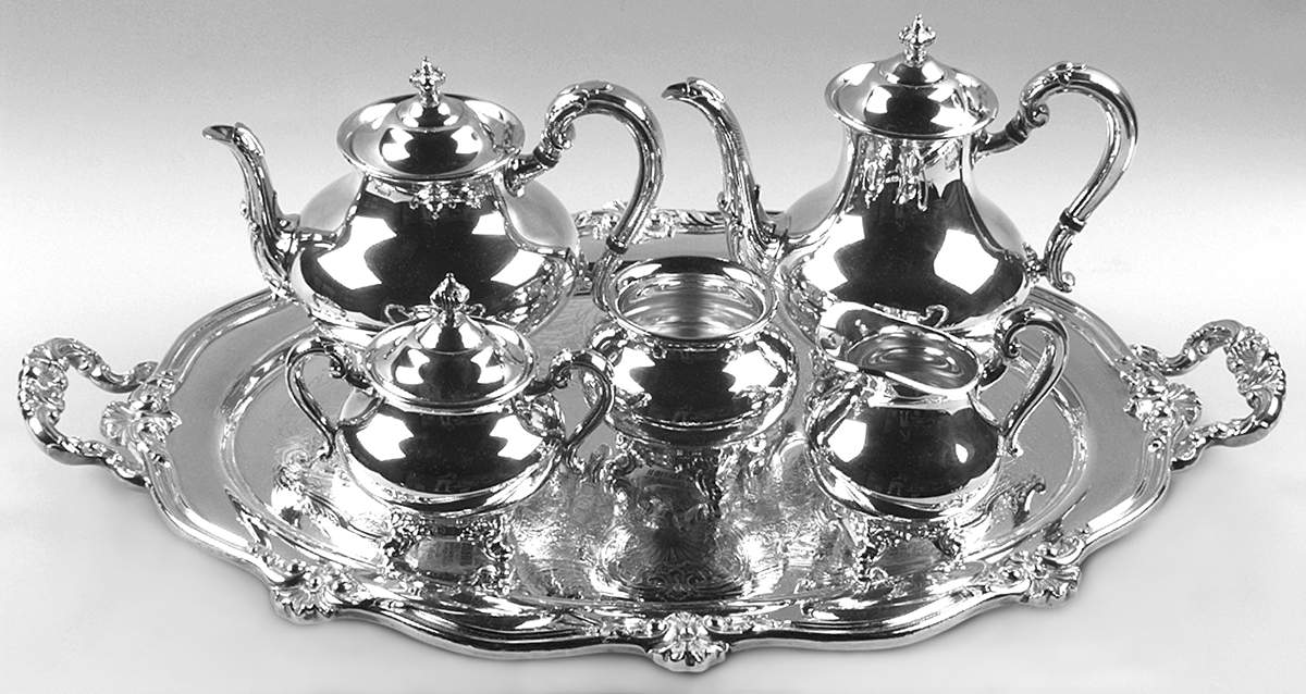 Regent-Plain (Silverplate Hollowware) 6-Piece Plated Tea Set (Waste & Tray) by Reed & Barton-1