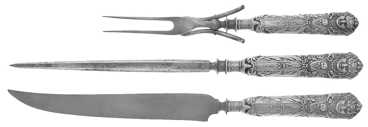 Renaissance (Silverplate, 1886, No Monos) Large 3-Piece Roast Carving Set with Stainless Blade by Reed & Barton-1