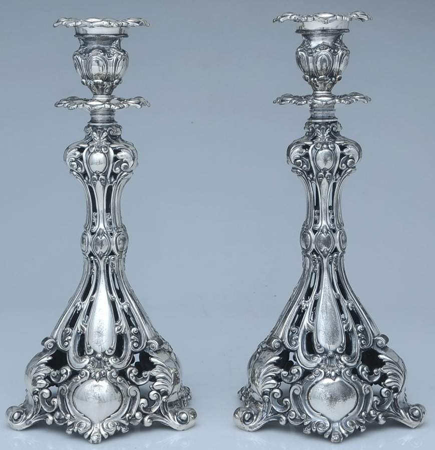 Renaissance (Silverplate, Hollowware) Pair of 12" Candlesticks by Reed & Barton-1