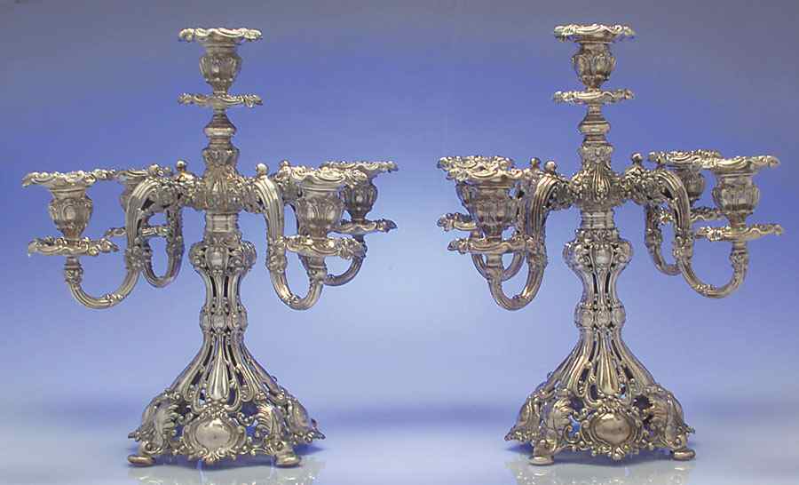 Renaissance (Silverplate, Hollowware) Pair of Large Plated 5-Light Candelabra by Reed & Barton-1