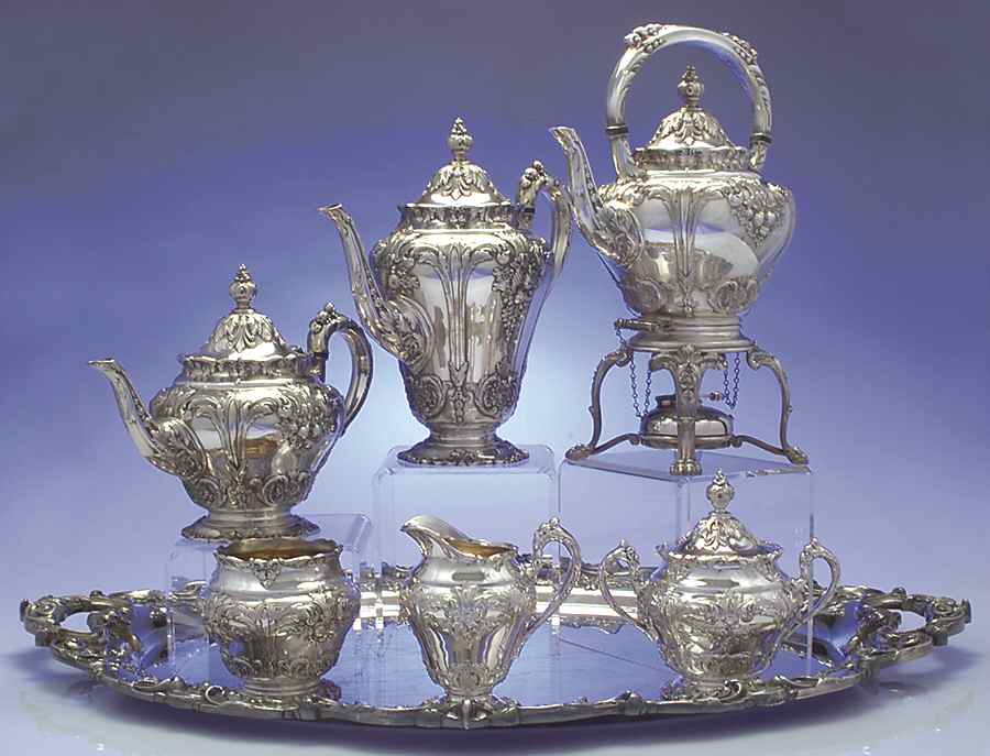 Renaissance (Silverplate, Hollowware) 7-Piece Plated Tea Set (w/ Waste, Kttle & Try) by Reed & Barton-1