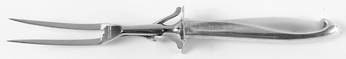 Silver Sculpture (Sterling, 1954) Large Stainless-Prong Roast Carving Fork by Reed & Barton-1