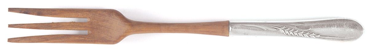 Silver Wheat (Sterling, 1952) Salad Serving Fork with Wooden Prongs by Reed & Barton-1