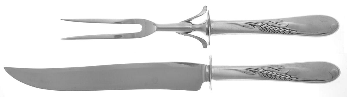Silver Wheat (Sterling, 1952) Large 2-Piece Roast Carving Set w/ Stainless Blade by Reed & Barton-1
