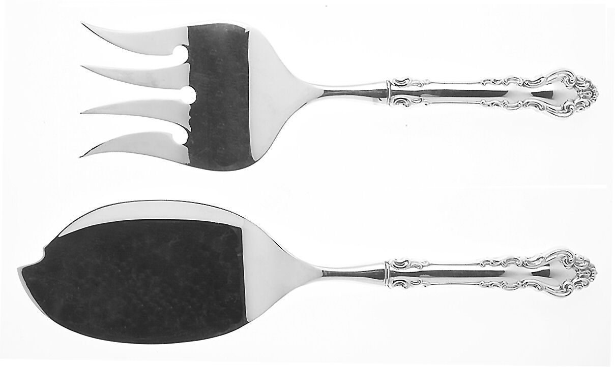 Spanish Baroque (Sterling, 1965) Hollow Handle Fish Serving Set, Silverplate Blade by Reed & Barton-1
