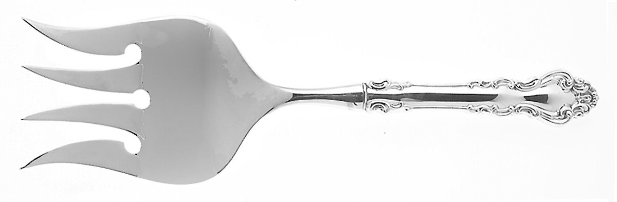 Spanish Baroque (Sterling, 1965) Hollow Handle Fish Serving Fork, Silverplate Tines by Reed & Barton-1