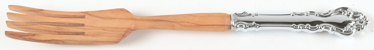 Spanish Baroque (Sterling, 1965) Salad Serving Fork with Wooden Prongs by Reed & Barton-1